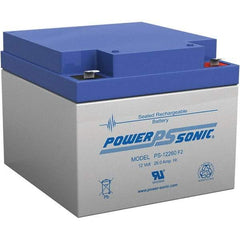 Power-Sonic - Lead-Acid, Quick-Disconnect Tab Terminal, 12 Volt, 26 Amp, Lead Rechargeable Battery - 1/4" Tab Width x 0.8mm Tab Thickness, 6.97" Wide x 4.92" High x 6.56" Deep - Benchmark Tooling