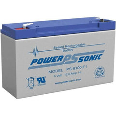 Power-Sonic - Lead-Acid, Quick-Disconnect Tab Terminal, 6 Volt, 12 Amp, Lead Rechargeable Battery - 1/4" Tab Width x 0.8mm Tab Thickness, 2" Wide x 3.7" High x 5.95" Deep - Benchmark Tooling