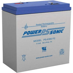 Power-Sonic - Lead-Acid, Quick-Disconnect Tab Terminal, 6 Volt, 36 Amp, Lead Rechargeable Battery - 1/4" Tab Width x 0.8mm Tab Thickness, 3.35" Wide x 6-1/2" High x 6-1/4" Deep - Benchmark Tooling