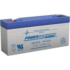 Power-Sonic - Lead-Acid, Quick-Disconnect Tab Terminal, 6 Volt, 3.5 Amp, Lead Rechargeable Battery - 3/16" Tab Width x 0.8mm Tab Thickness, 1.34" Wide x 2.35" High x 5.28" Deep - Benchmark Tooling