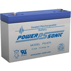 Power-Sonic - Lead-Acid, Quick-Disconnect Tab Terminal, 6 Volt, 7 Amp, Lead Rechargeable Battery - 3/16" Tab Width x 0.8mm Tab Thickness, 1.34" Wide x 3.7" High x 5.95" Deep - Benchmark Tooling