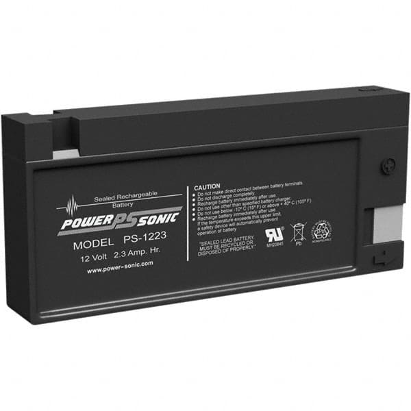 Power-Sonic - Lead-Acid, Quick-Disconnect Tab Terminal, 12 Volt, 2.3 Amp, Lead Rechargeable Battery - 3/16" Tab Width x 0.8mm Tab Thickness, 0.94" Wide x 2.4" High x 7.17" Deep - Benchmark Tooling