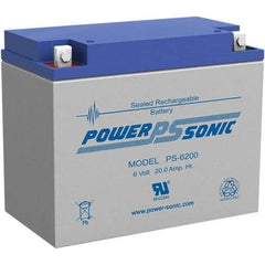 Power-Sonic - Lead-Acid, Nut/Bolt Terminal, 6 Volt, 20 Amp, Lead Rechargeable Battery - 5mm Hole Diam, 2mm Tab Thickness, 3.27" Wide x 4.92" High x 6.18" Deep - Benchmark Tooling