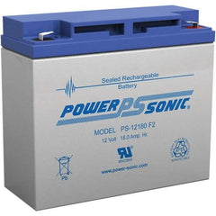 Power-Sonic - Lead-Acid, Quick-Disconnect Tab Terminal, 12 Volt, 18 Amp, Lead Rechargeable Battery - 1/4" Tab Width x 0.8mm Tab Thickness, 3" Wide x 6.59" High x 7.13" Deep - Benchmark Tooling