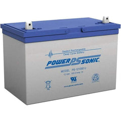 Power-Sonic - Lead-Acid, Nut/Bolt Terminal, 12 Volt, 75 Amp, Lead Rechargeable Battery - 6mm Hole Diam, 13mm Tab Thickness, 6.6" Wide x 8.15" High x 12" Deep - Benchmark Tooling