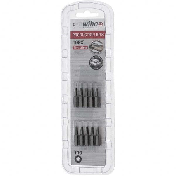Wiha - 1/4" Drive T10 Torx Screwdriver Bit - 1" OAL, Insert Bit - Benchmark Tooling