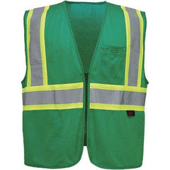 High Visibility Vest: Large & X-Large Green, Zipper Closure, 2 Pocket