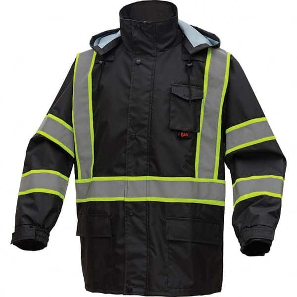 GSS Safety - Size L/XL Black Waterproof Rain Jacket - Exact Industrial Supply