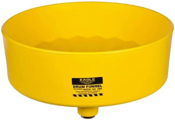 Eagle - 7" High x 18" Diam, Polyethylene, Drum Funnel with Brass Screen - 30 to 55 Gal Drum/Pail Capacity - Benchmark Tooling