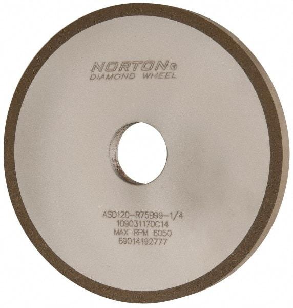 Norton - 6" Diam x 1-1/4" Hole x 1/2" Thick, 120 Grit Surface Grinding Wheel - Diamond, Type 1A1, Fine Grade, Resinoid Bond - Benchmark Tooling