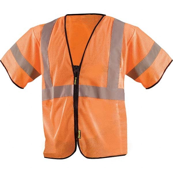 High Visibility Vest: 4X & 5X-Large Hi-Visibility Orange, Zipper Closure, 2 Pocket