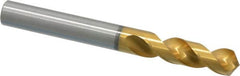 OSG - 9.99998mm 120° Spiral Flute Vanadium High Speed Steel Screw Machine Drill Bit - TiN Finish, Right Hand Cut, 43mm Flute Length, 93mm OAL, Faceted Point, Straight Shank - Benchmark Tooling