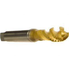 Emuge - M10x1.50 Metric 3 Flute 6H Modified Bottoming Spiral Flute Tap - Cobalt, TiN Finish, 100mm OAL, Right Hand Flute, Right Hand Thread, Series Enorm - Exact Industrial Supply