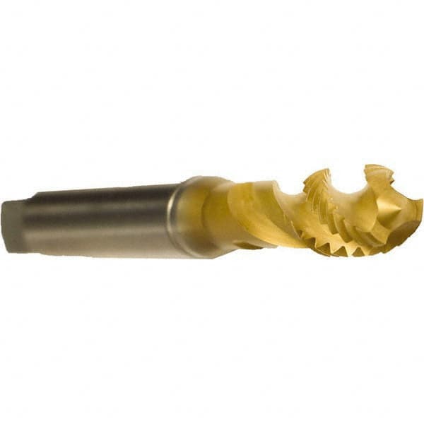 Emuge - M3x0.50 Metric 3 Flute 6H Modified Bottoming Spiral Flute Tap - Cobalt, TiN Finish, 56mm OAL, Right Hand Flute, Right Hand Thread, Series Enorm - Benchmark Tooling