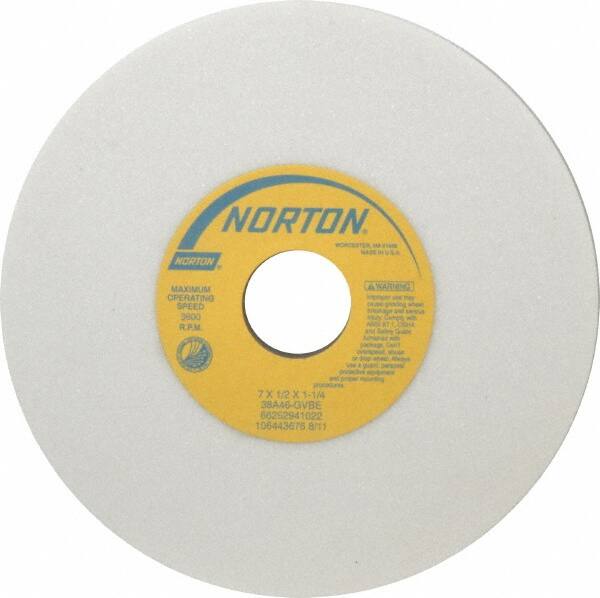 Norton - 7" Diam x 1-1/4" Hole x 1/2" Thick, G Hardness, 46 Grit Surface Grinding Wheel - Aluminum Oxide, Type 1, Coarse Grade, 3,600 Max RPM, Vitrified Bond, No Recess - Benchmark Tooling