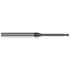 Corner Radius End Mill: 0.047″ Dia, 0.038″ LOC, 0.008″ Radius, 2 Flutes, Solid Carbide 2-1/2″ OAL, 1/4″ Shank Dia, 20 ° Helix, AlTiN Coated, Corner Radius End