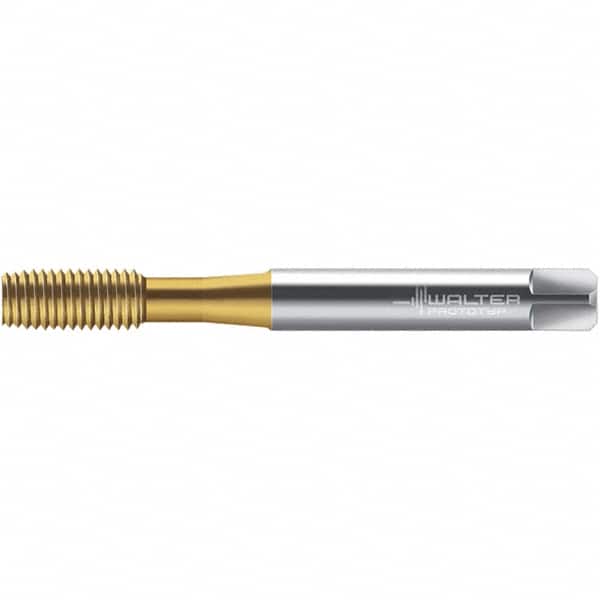 Walter-Prototyp - M4x0.70 DIN 2174 6HX 3.700 Thread Limit Semi-Bottoming Thread Forming Tap - Powdered Metal High Speed Steel, TiN Finish, 64.87mm OAL, 7mm Thread Length, Right Hand Thread, Series TC420 - Benchmark Tooling