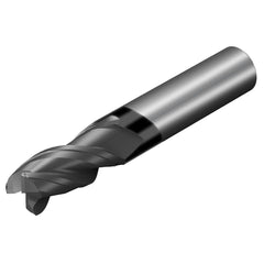 Corner Radius End Mill: 0.188″ Dia, 0.313″ LOC, 0.013″ Radius, 3 Flutes, Solid Carbide 1-1/2″ OAL, 0.188″ Shank Dia, 38 ° Helix, AlTiN Coated, Corner Radius End, Centercutting, Series CoroMill Dura