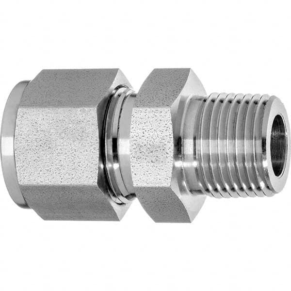 Compression Tube Connector: 1/8″ Thread, Compression x MNPT Zinc-Plated Steel