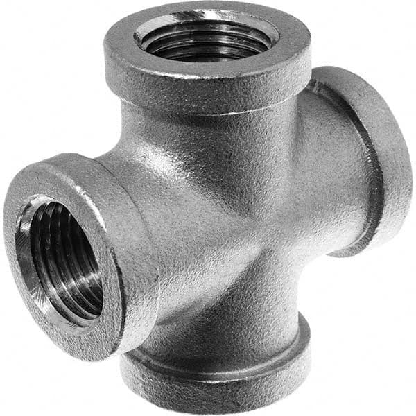 Pipe Cross: 2″ Fitting, 304 Stainless Steel FNPT x FNPT x FNPT x FNPT, Threaded, ASME B1.20.1 & ASTM A351, 150 psi