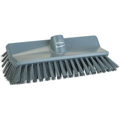 Vikan - 1-1/2" Bristle Length, Polyester Cleaning & Finishing Brush - 9-5/8" Long x 5" Wide Head, 9.6" OAL, Gray, Polypropylene Block - Benchmark Tooling