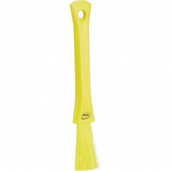 Vikan - 2-1/4" Bristle Length, Polyester Detail Brush - 1-1/4" Long x 0.4" Wide Head, 8.07" OAL, Ergonomic Handle, Yellow, Polypropylene Block - Benchmark Tooling