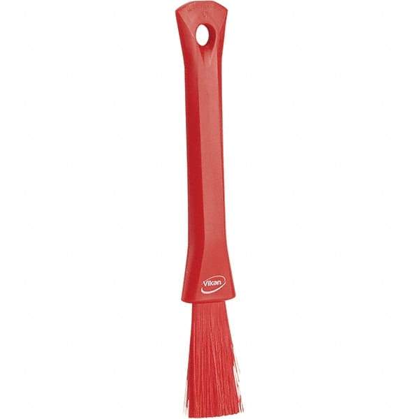 Vikan - 2-1/4" Bristle Length, Polyester Detail Brush - 1-1/4" Long x 0.4" Wide Head, 8.07" OAL, Ergonomic Handle, Red, Polypropylene Block - Benchmark Tooling