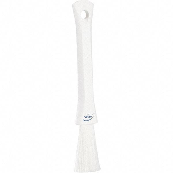 Vikan - 2-1/4" Bristle Length, Polyester Detail Brush - 1-1/4" Long x 0.4" Wide Head, 8.07" OAL, Ergonomic Handle, White, Polypropylene Block - Benchmark Tooling