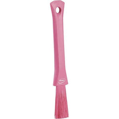 Vikan - 2-1/4" Bristle Length, Polyester Detail Brush - 1-1/4" Long x 0.4" Wide Head, 8.07" OAL, Ergonomic Handle, Pink, Polypropylene Block - Benchmark Tooling