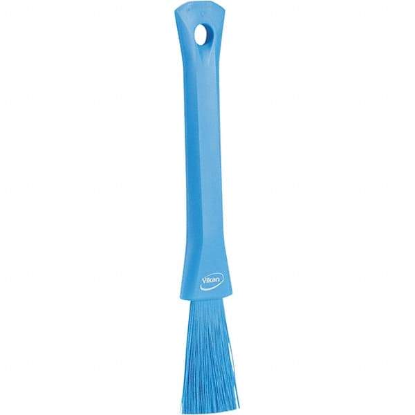 Vikan - 2-1/4" Bristle Length, Polyester Detail Brush - 1-1/4" Long x 0.4" Wide Head, 8.07" OAL, Ergonomic Handle, Blue, Polypropylene Block - Benchmark Tooling