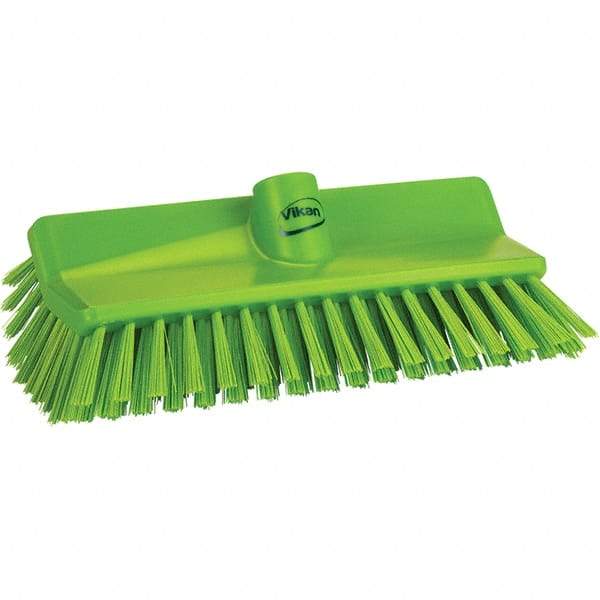 Vikan - 1-1/2" Bristle Length, Polyester Cleaning & Finishing Brush - 9-5/8" Long x 5" Wide Head, 9.6" OAL, Green, Polypropylene Block - Benchmark Tooling