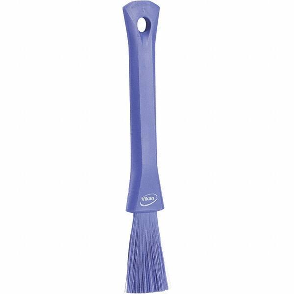 Vikan - 2-1/4" Bristle Length, Polyester Detail Brush - 1-1/4" Long x 0.4" Wide Head, 8.07" OAL, Ergonomic Handle, Purple, Polypropylene Block - Benchmark Tooling