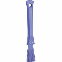 Vikan - 2-1/4" Bristle Length, Polyester Detail Brush - 1-1/4" Long x 0.4" Wide Head, 8.07" OAL, Ergonomic Handle, Purple, Polypropylene Block - Benchmark Tooling