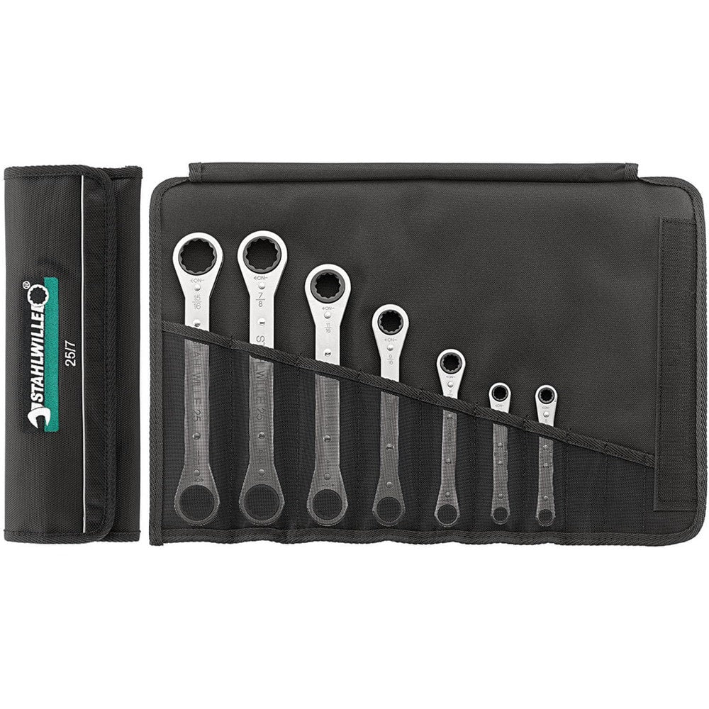 Wrench Sets; Set Type: Double Box End Ratcheting Wrench; System Of Measurement: Metric; Container Type: Wallet; Roll; Wrench Size: 7 to 19 mm; Material: Steel; Finish: Chrome-Plated; Overall Length: 12.5985 in; Non-sparking: No; Corrosion-resistant: No; R