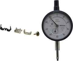 Mitutoyo - 10mm Range, 0-100 Dial Reading, 0.01mm Graduation Dial Drop Indicator - 2-3/16" Dial, 1mm Range per Revolution, 0.013mm Accuracy, Revolution Counter - Benchmark Tooling