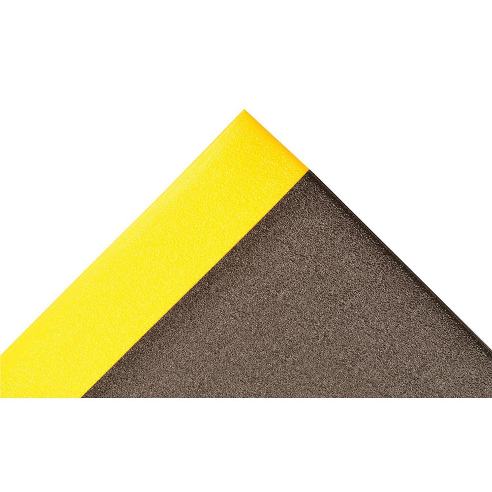 Anti-Fatigue Mat:  72.0000″ Length,  36.0000″ Wide,  5/8″ Thick,  Closed Cell Polyvinylchloride,  Beveled Edge,  Medium Duty Pebbled,  Black & Yellow,  Dry