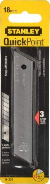 Stanley - 3 Piece Steel Utility Knife Blade - 2-1/8" OAL, 0.02" Blade Thickness - Benchmark Tooling