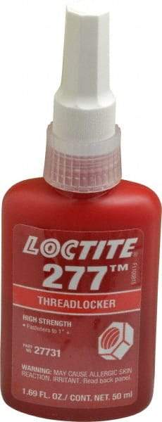 Loctite - 50 mL Bottle, Red, High Strength Liquid Threadlocker - Series 277, 24 hr Full Cure Time, Hand Tool, Heat Removal - Benchmark Tooling