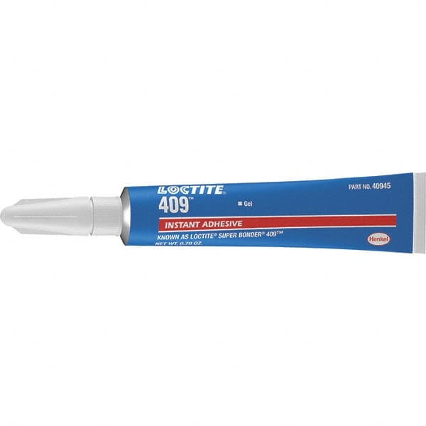 Loctite - 0.11 oz Tube Clear Instant Adhesive - Series 409, 75 sec Working Time, 24 hr Full Cure Time, Bonds to Metal, Plastic & Rubber - Benchmark Tooling