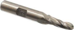 Made in USA - 1° Taper Angle per Side, 1/4" Small End Diam, 3/4" LOC, High Speed Steel 3 Flute Tapered Ball End Mill - 2-1/2" OAL, 3/8" Shank Diam - Benchmark Tooling