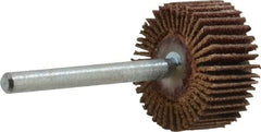 Merit Abrasives - 3/4" Diam x 3/8" Face Width, Fine Aluminum Oxide Coated Mounted Flap Wheel - 1/8" Shank Mount, 120 Grit, Cloth Backing, 35,000 Max RPM - Benchmark Tooling