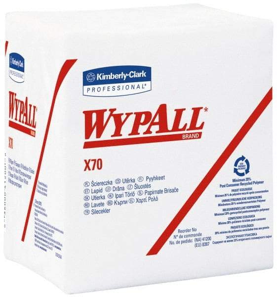 WypAll - X70 1/4 Fold Shop Towel/Industrial Wipes - Poly Pack, 12-1/2" x 12-1/2" Sheet Size, White - Benchmark Tooling