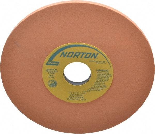 Norton - 7" Diam x 1-1/4" Hole x 1/4" Thick, M Hardness, 220 Grit Surface Grinding Wheel - Aluminum Oxide, Type 1, Very Fine Grade, 3,600 Max RPM, Vitrified Bond, No Recess - Benchmark Tooling