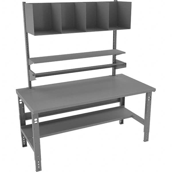 Tennsco - 72 Wide x 36" Deep x 83-7/16" High, Steel Workbench with Lower Shelf - Adjustable Legs, Medium Gray - Benchmark Tooling