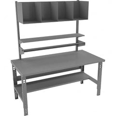 Tennsco - 72 Wide x 36" Deep x 83-7/16" High, Steel Workbench with Lower Shelf - Adjustable Legs, Medium Gray - Benchmark Tooling