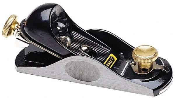 Stanley - 6-3/8" OAL, 1-5/8" Blade Width, Block Plane - High Carbon Steel Blade, Cast Iron Body - Benchmark Tooling