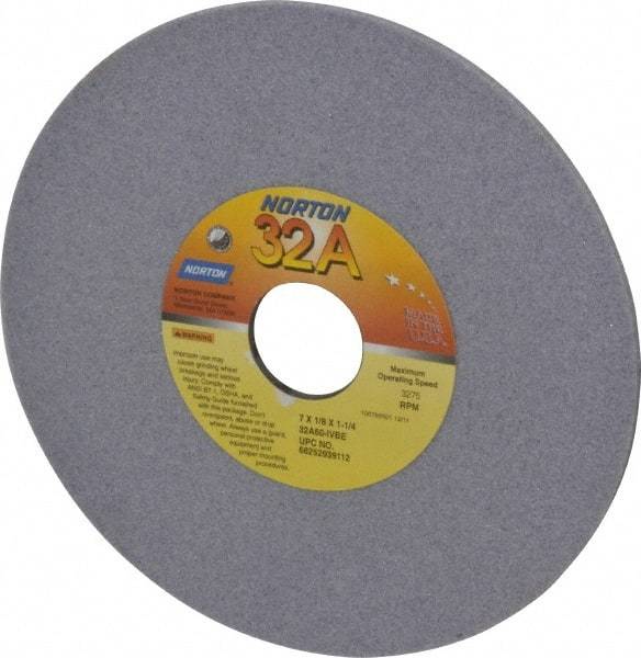 Norton - 7" Diam x 1-1/4" Hole x 1/8" Thick, I Hardness, 60 Grit Surface Grinding Wheel - Aluminum Oxide, Type 1, Medium Grade, 3,275 Max RPM, Vitrified Bond, No Recess - Benchmark Tooling