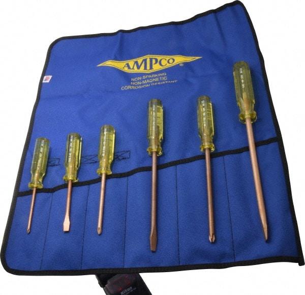 Ampco - 6 Piece Phillips & Slotted Screwdriver Set - Blade Sizes: Width 9/32, 5/16 & 25/64, Bit Sizes: Philips #1 to #3 - Benchmark Tooling