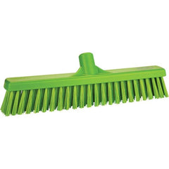 Vikan - 16" Fine Particle Polyester Push Broom - 2" Bristle Length, Plastic Block, European Threaded Handle Connection, Handle Sold Separately - Benchmark Tooling