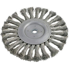 Brush Research Mfg. - 3" OD, 3/8 & 1/2" Arbor Hole, Knotted Stainless Steel Wheel Brush - 7/16" Face Width, 1/2" Trim Length, 20,000 RPM - Benchmark Tooling
